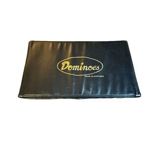 Vintage Double Six Dominoes Set Black Case Red Interior Made in Hong Kong Travel